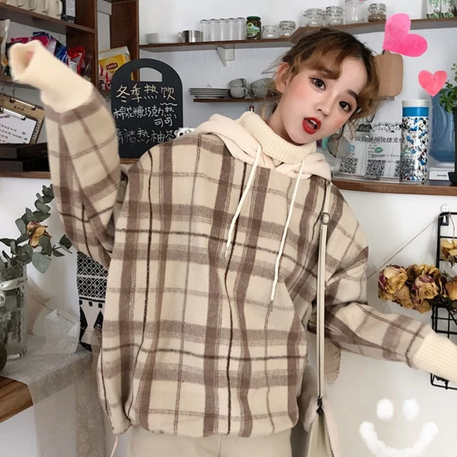Sweat coréen mixte plaid