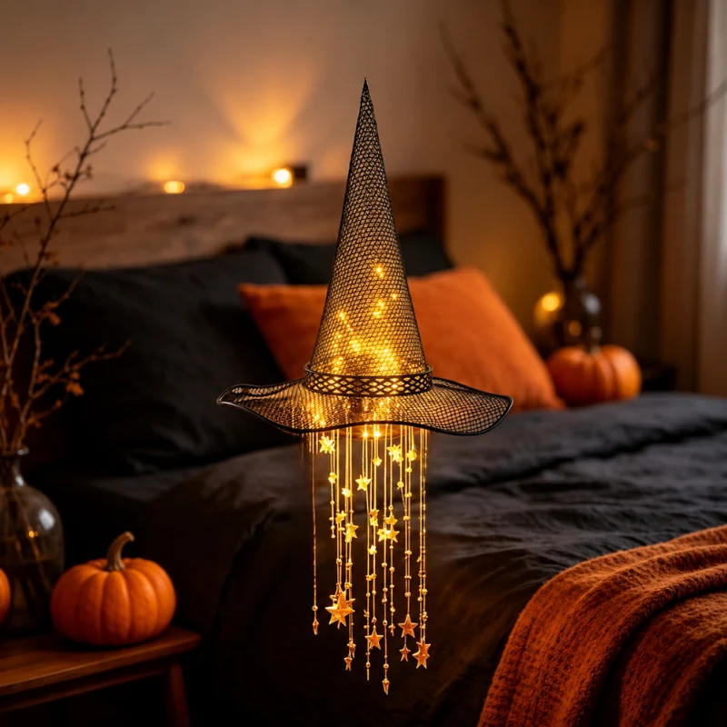 Ledsen™ FestiveHat - Halloween Och Jul Häxhatt Festlig Dekor Med Hängande Ljus
