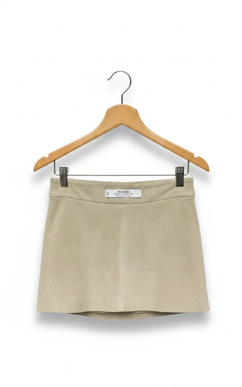 MANGO beige äkta läder minikjol