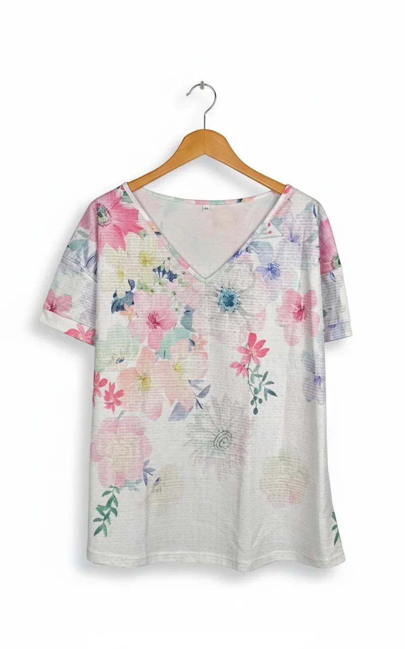 Maria & Gabriele blommig t-shirt med v-ringning