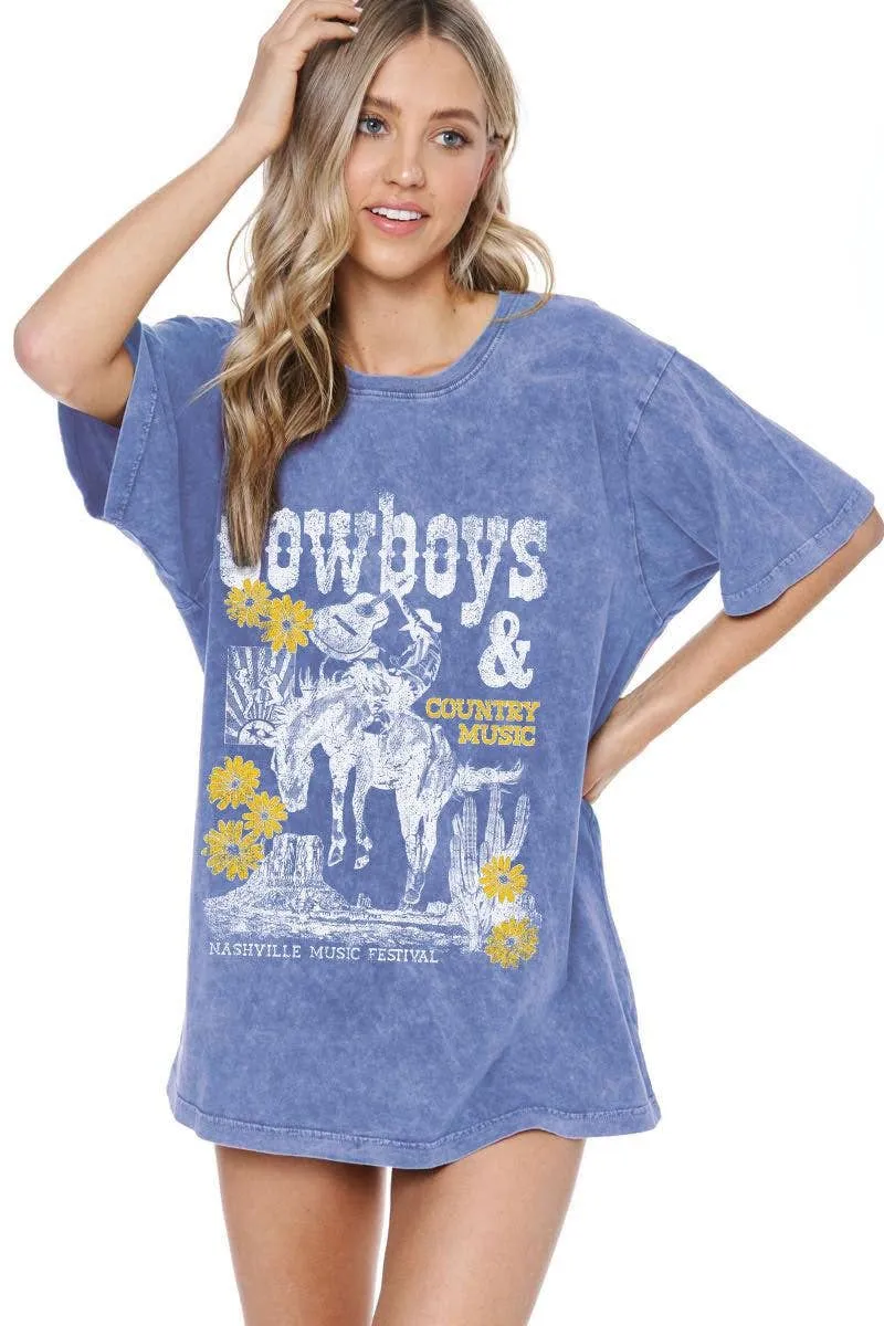 Cowboys & Country Music Washed Boyfriend Tee