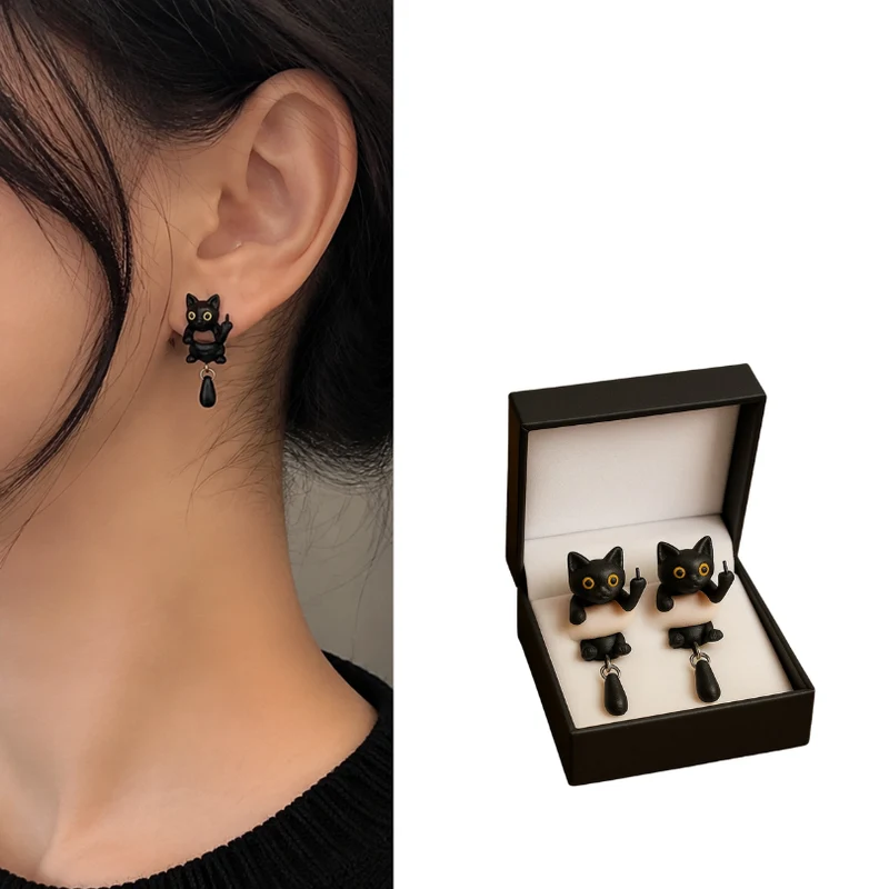 Jewelance™ MoodyEarrings: Rolig Och Lekfull Stämningsstatement Kattmode Örhänges