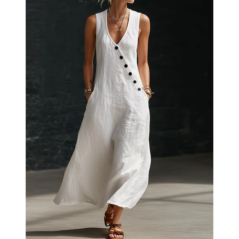 Icone™ ButtonDress - Elegant Löst Passform Med Knappar Accent Tillfällig Maxi Klänning