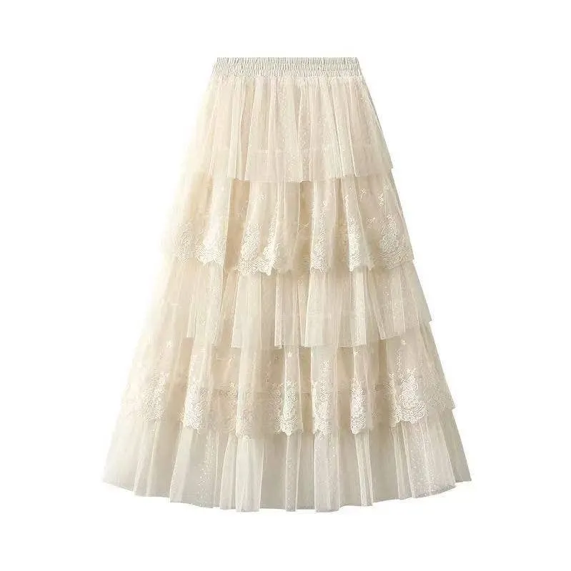 Layered Lace Midi Skirt