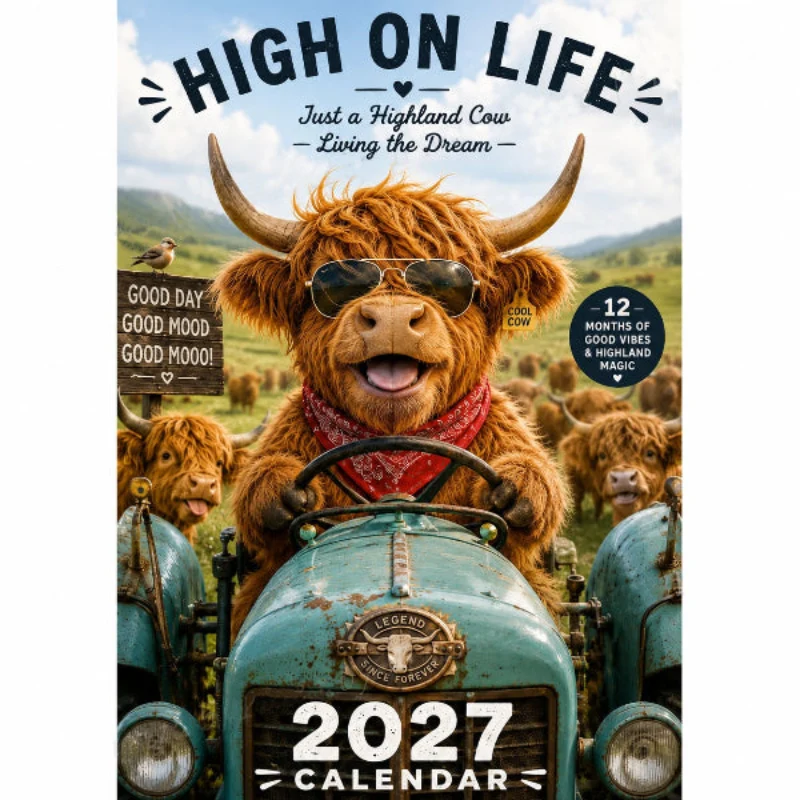 CowCalendar - Highland Cow Design Väggkalender 2027 Heminredning