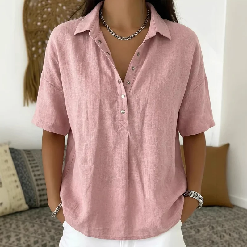 Icone™ ElegantBlouse: Elegant Löst Passform Och Halvknäppning Krage Avslappnad Blus