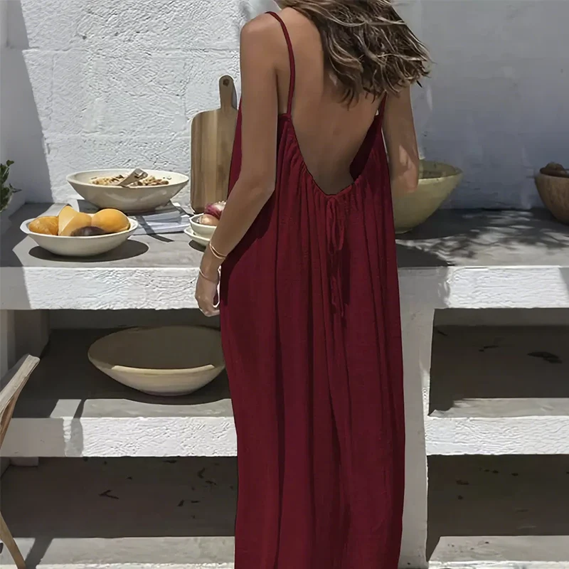 Icone™ BacklessDress: Kvinnors Rygglös Avslappnad Spaghettiband Sommarklänning