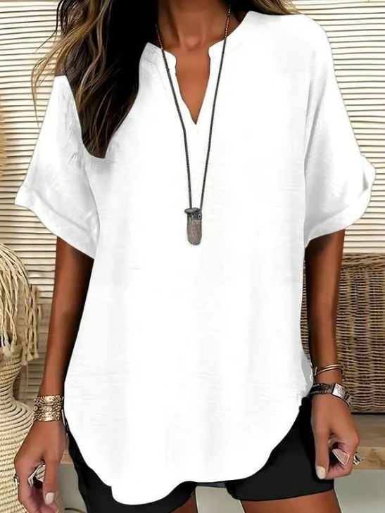 Icone™ SummerBlouse: Avslappnad V-ringad Stil Lätt Passform Sommarblus