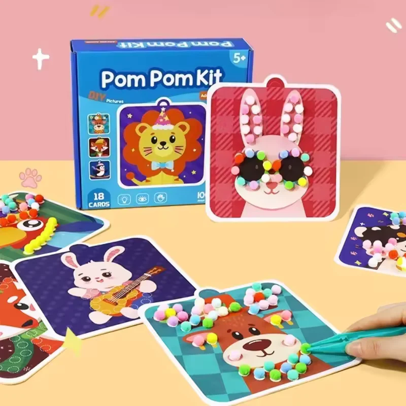 Kletshuts™ PompomKit – DIY 3D Konstkit Med Fluffiga Pompomdjur För Barn