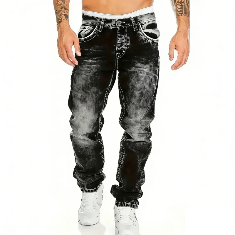 Icone™ WashedJeans: Casual Streetwear Tvättad Stil Jeans för Män