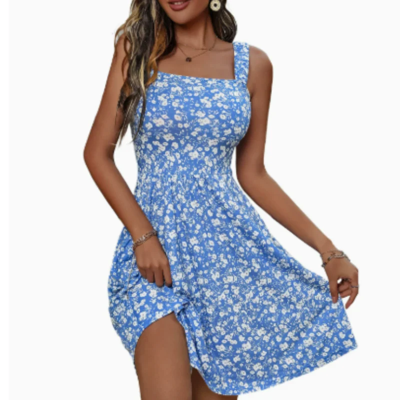 Icone™ FloralSundress - Sommar Fyrkantig Halsringning Avslappnad Blommig Mini Klänning