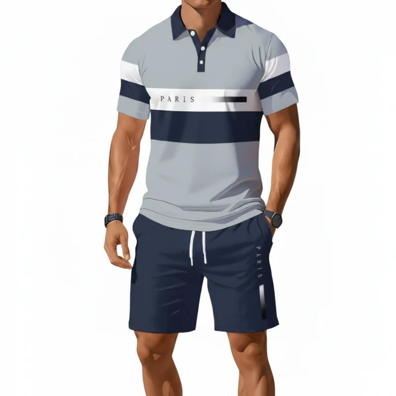 Icone™ SummerSet: Andningsbar Avslappnad Sommar Skjorta Och Shorts Set för Män