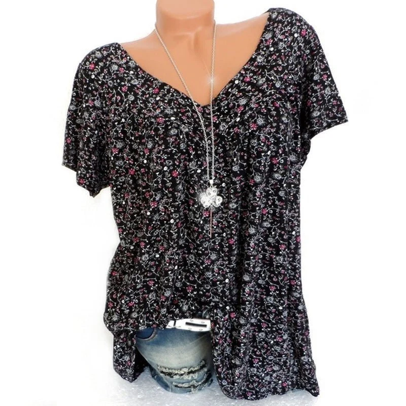 Icone™ LooseTop - Andningsbar V-Ringad Löst Passande Blommönstrad Topp