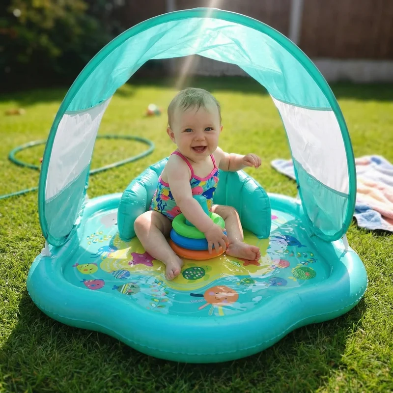 Kletshuts™ WaterMat - Uppblåsbar Baby Vatten Stänk Lekmatta Med Baldakin