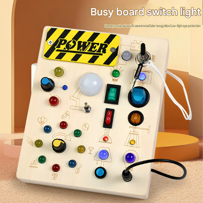 Kletshuts™ SensoryBoard - Montessori Sensorisk Tavla Med Lampor Och Brytare