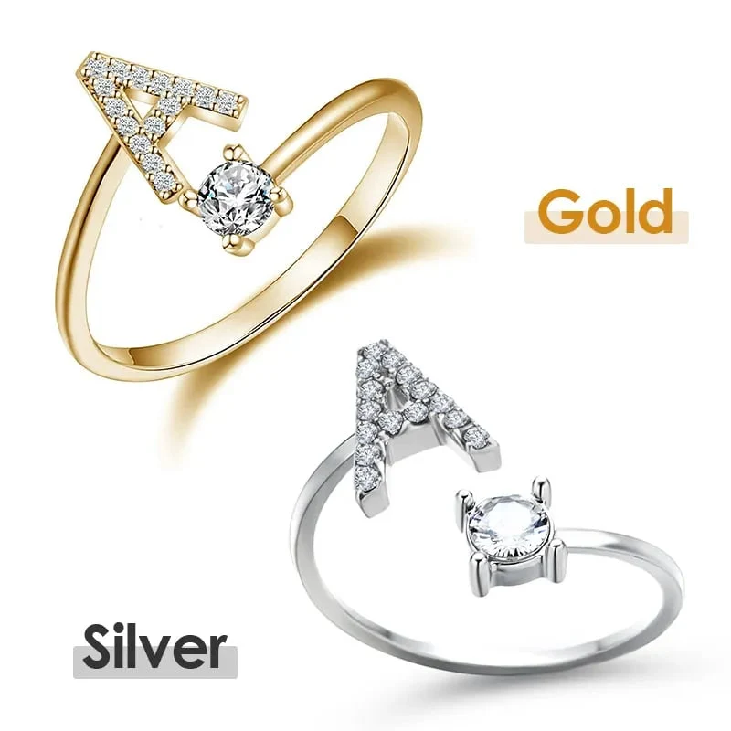 Jewelance™ InitialRing 1+1 GRATIS: Mode Dainty Zirkon Sten Initial Ringa