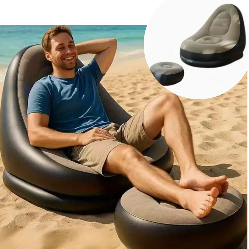 UltiFurni® InflatableSofa: Bärbar Bekväm Stilren Uppblåsbar Soffa och Fotpall