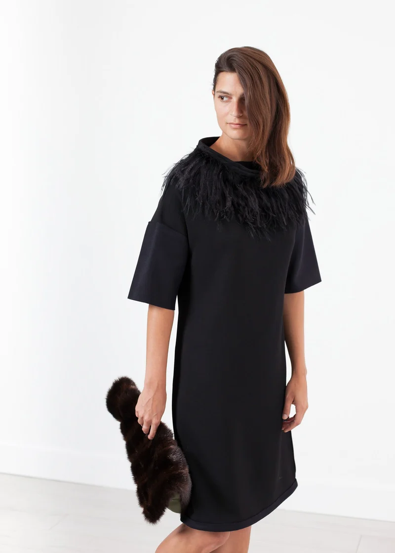 Ostrich Plume Dress in Black -UEB