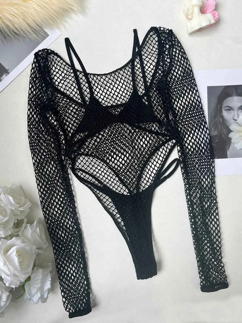 Icone™ SexyMesh - Stilren Långärmad Sexy Mesh Bodysuit