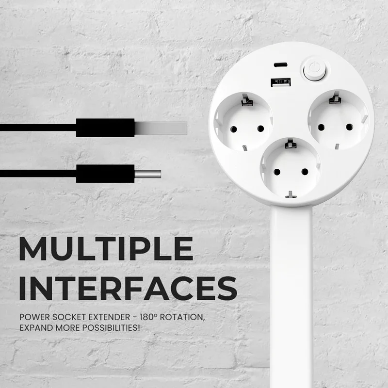 Globetrek° PowerHub: Justerbar Multikontakt Förlängningssladd Och USB Hubb