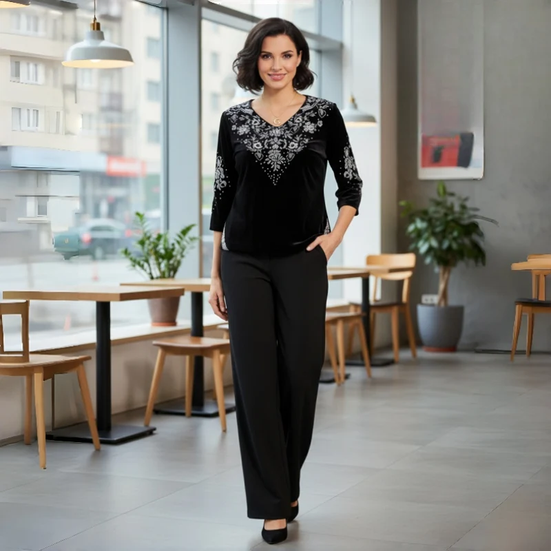 Icone™ SophisticatedSet: Avslappnad Bekväm Topp Och Byxor Sofistikerad Uppsättning