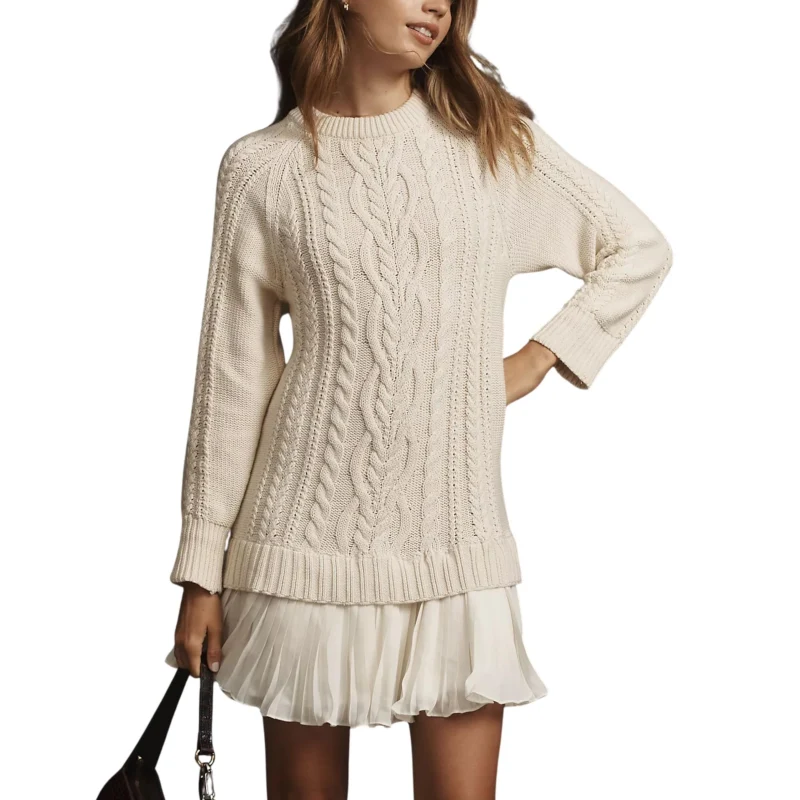 Icone™ KnittedDress: Mysig Mini Långärmad Stickad Klänning