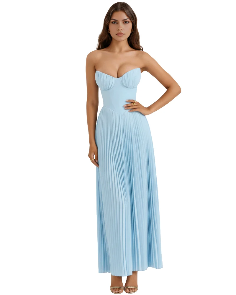 Icone™ FlexDress: Axelbandslös Flexibel Feststil Plisserad Maxiklänning