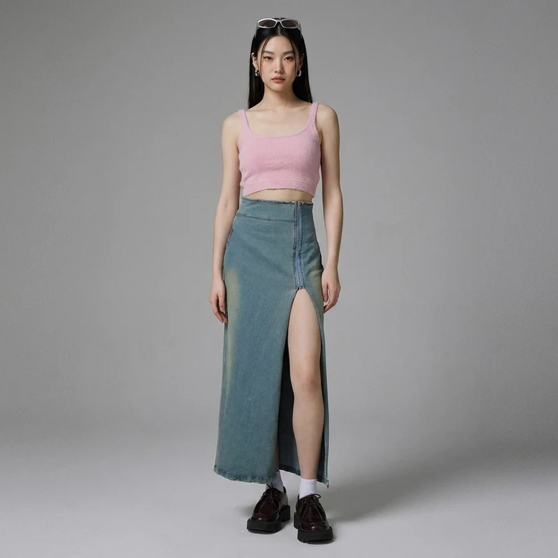 Jupe Denim Fendue Zippée