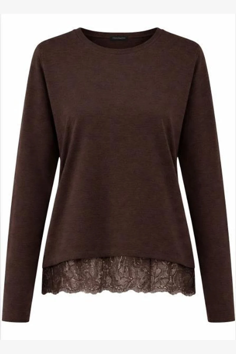 Only - Onlmoster L/S Lace Detail Top - 5208948 Chocolate Torte Tone In Tone Lace