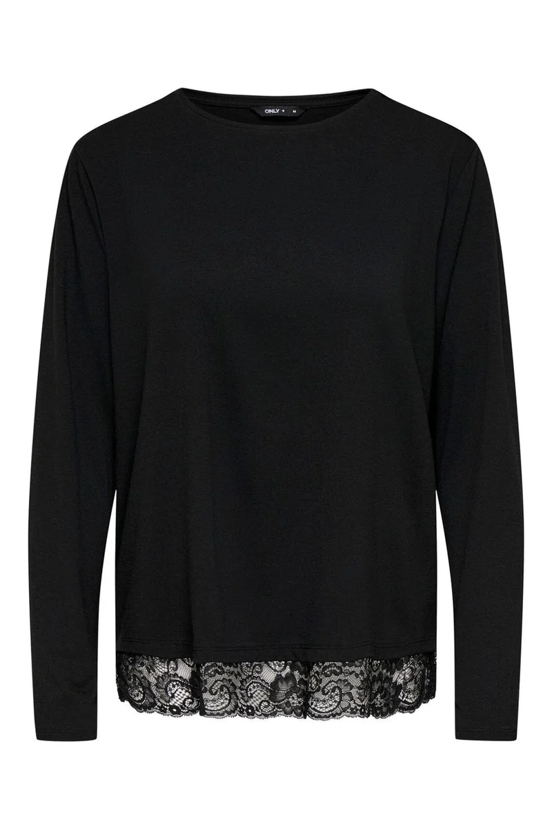 Only - Onlmoster L/S Lace Detail Top - 5208946 Black Tone In Tone Lace