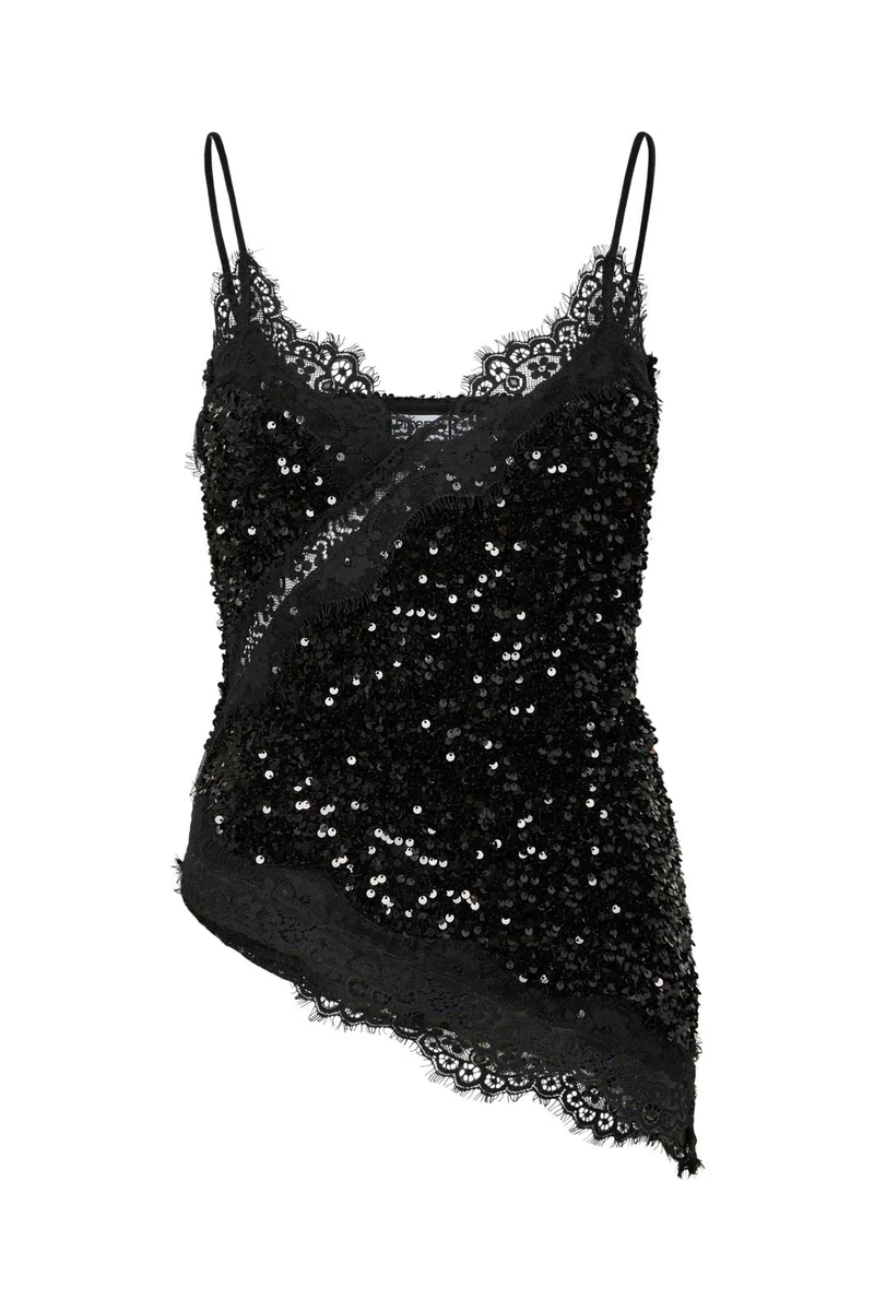 Pieces - Pckammy Strap Lace Top - 5130914 Black Black Sequins