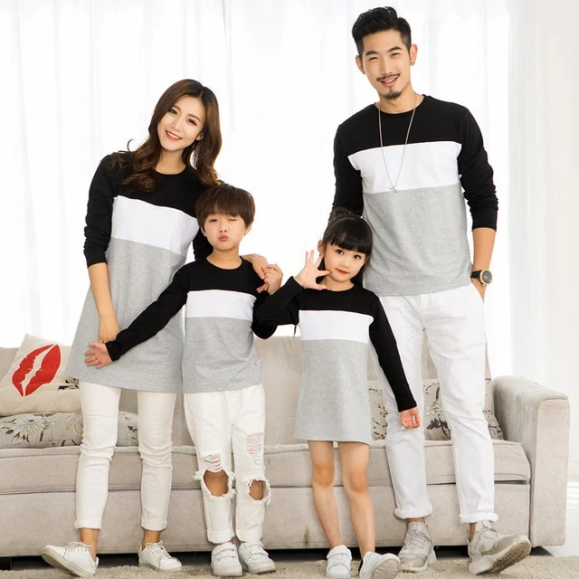 Family Matching Clothes Outfits Mother Daughter Dress Family Look Father Son T-Shirt Long Sleeve Cotton Family Matching Clothing