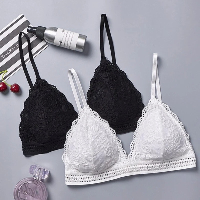 Deruilady French Style Bralette Seamless Deep V Lace Girl Women Bra Wireless Thin Underwear Sexy Lingerie Soft Bras For Women