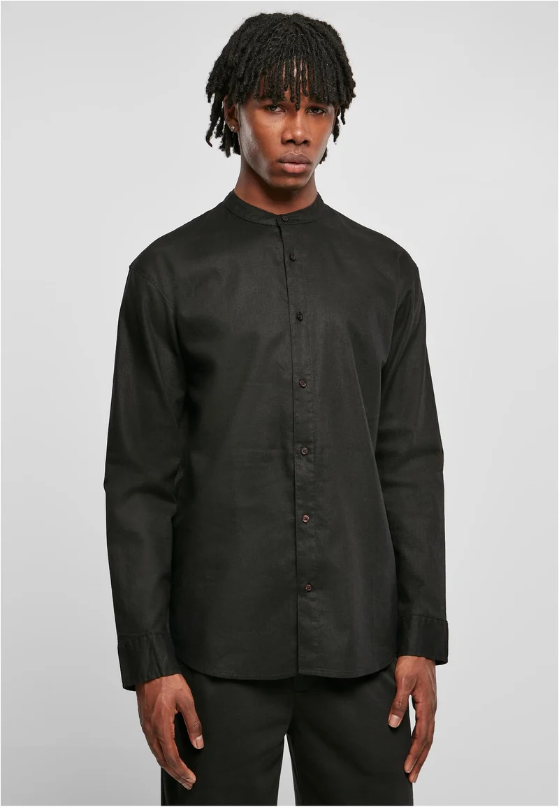 UC Cotton Linen Stand Up Collar Shirt Black L