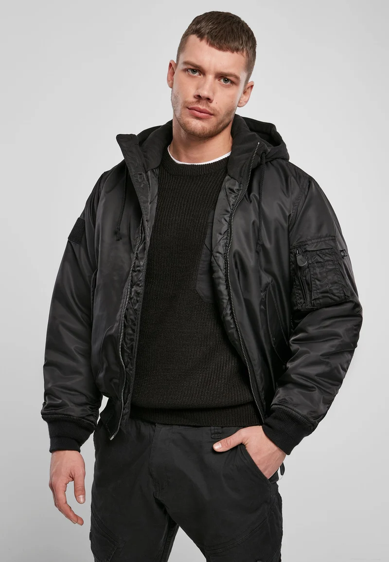B Hooded MA1 Bomber Jacket Black L
