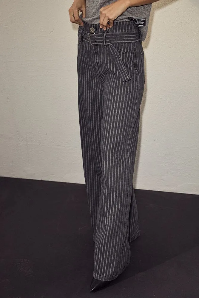 Haute L'Amitié - Lou Stripe Belt Jeans HL10175 - Dark Grey