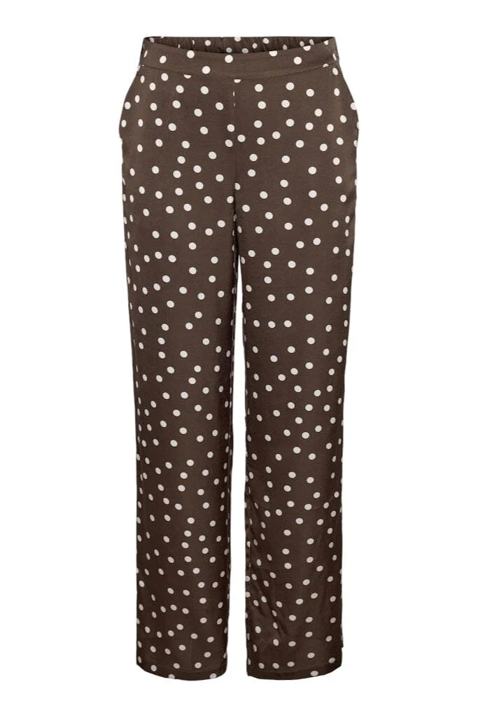 Noisy May X Molly&My - Nmbambi Satin Pant - 5054526 Chocolate Brown White Polka