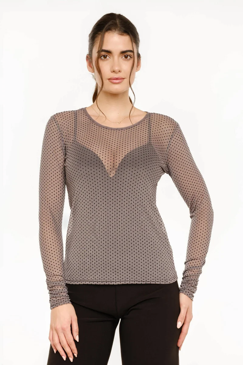 Liberte - Mesh Ls Tshirt, Dot 22069 - Dark Grey Medium Dot