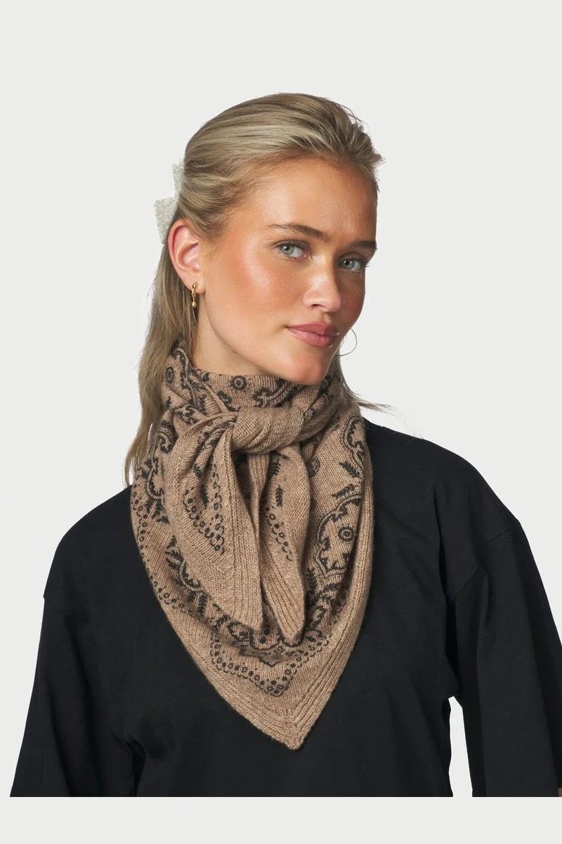 Neo Noir - Lolana Paisley Knit Scarf 170741 - 976 - Beige Melange