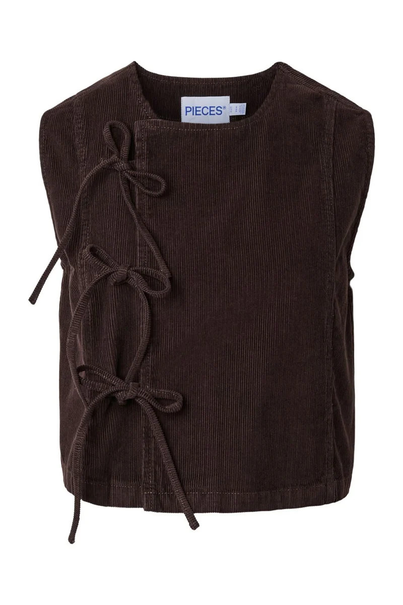 Pieces - Pcaia Slanted Tie Corduroy Vest - 5054976 Ganache