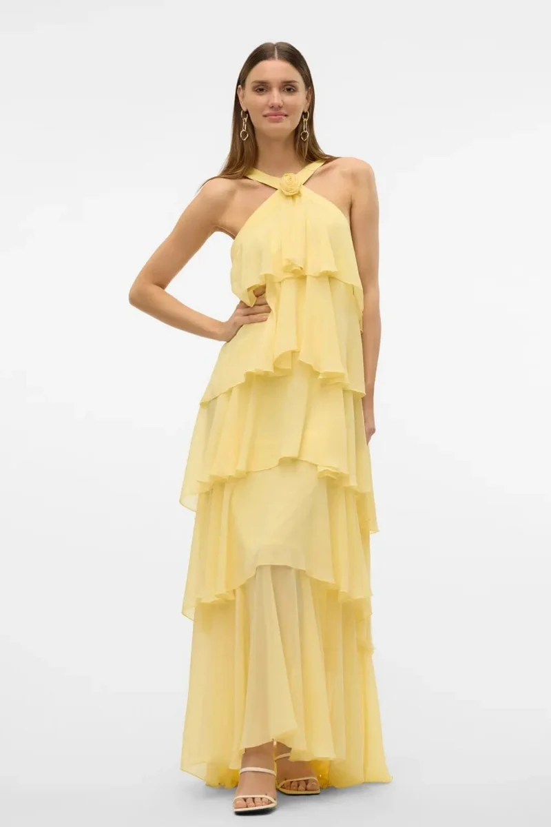 Vero Moda - Vmfelicia Sl Ruffle Maxi Dress - 4748265 Pale Banana