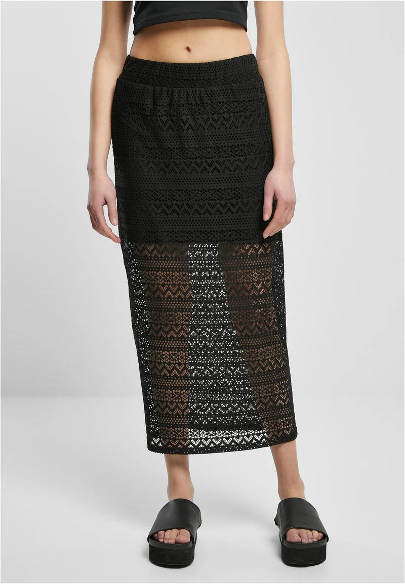 UC Stretch Crochet Lace Midi Skirt