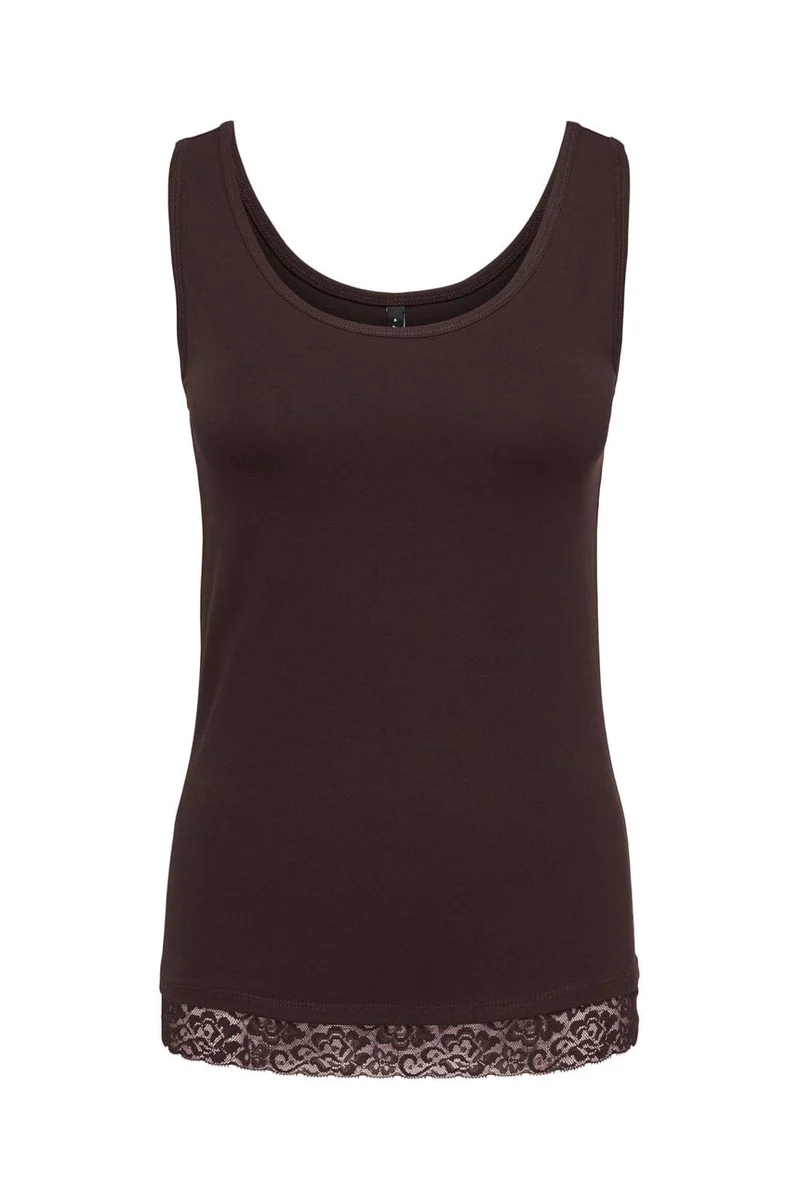 Only - Onllive Love S/L Tank Top Lace Detail - 5194535 Chocolate Torte Tone In Tone Lace