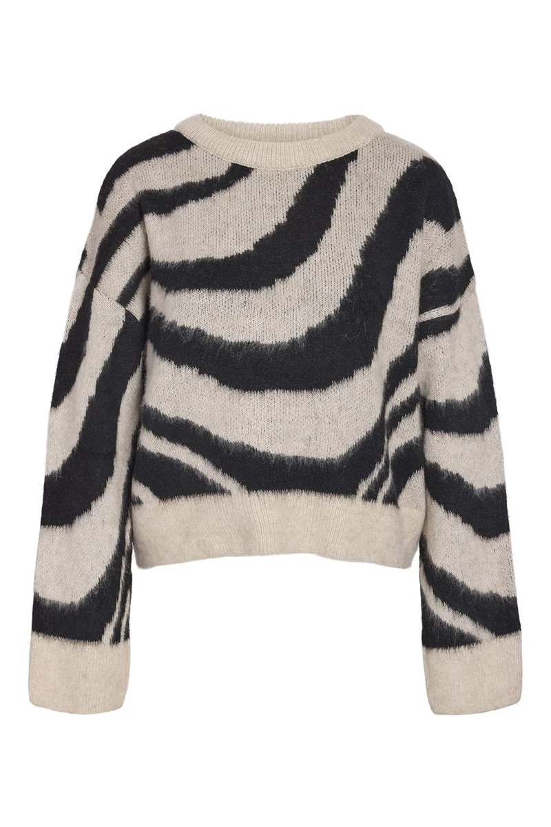 Noisy May - Nmsoff L/S O-Neck Knit - 5027173 Silver Lining Black Swirl