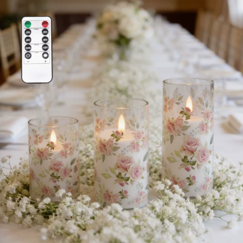 Ledsen™ FloralCandle: Mysig Elegant Glöd Delikat Blomstertryck LED Ljusset