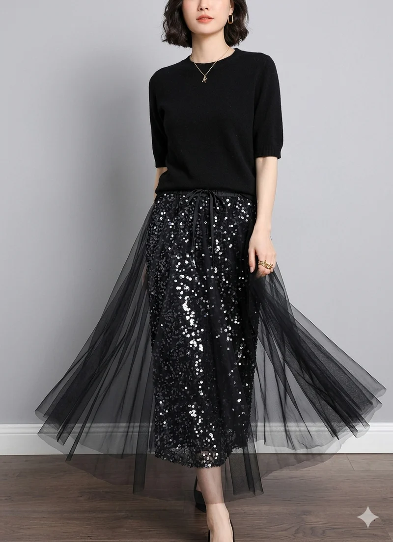 Icone™ SparkleSet: Avslappnad Elegant Topp Och Glänsande Tyll Sparkle Set