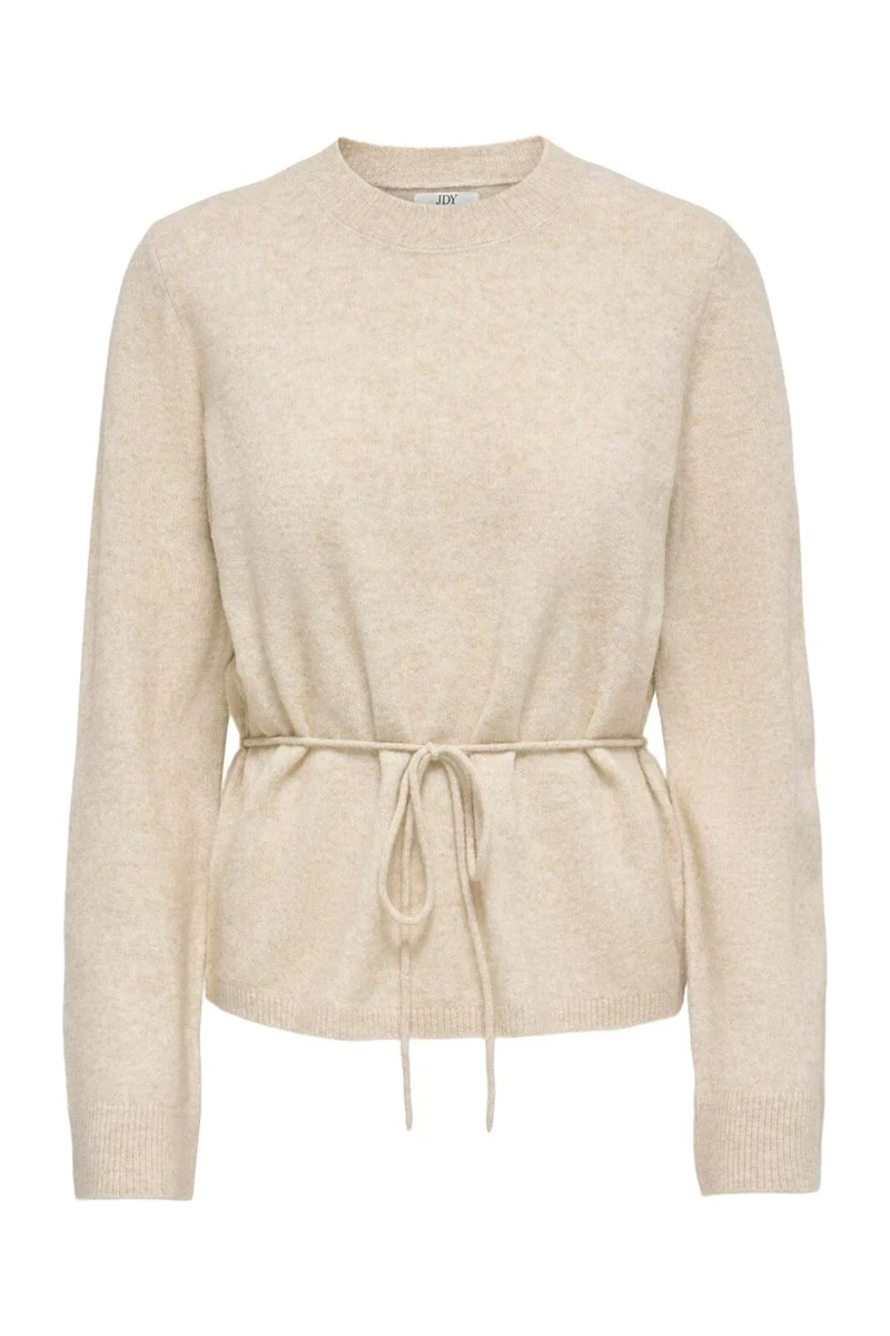 Jdy - Jdyelsa Life L/S On Tie Waist Pullov Knt - 5104896 Oatmeal W. White Melange