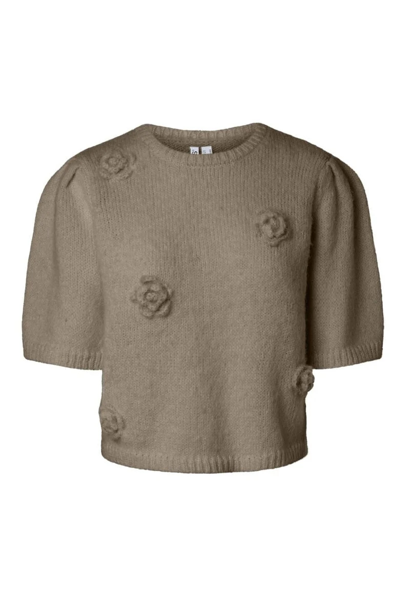Pieces - Pcaya 2/4 O-Neck Knit - 5130648 Greige Tonal Flowers