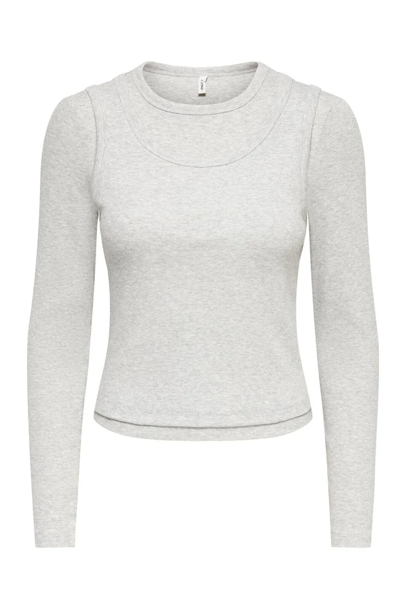 Only - Onljilli L/S O-Neck Double Top - 5122730 Light Grey Melange