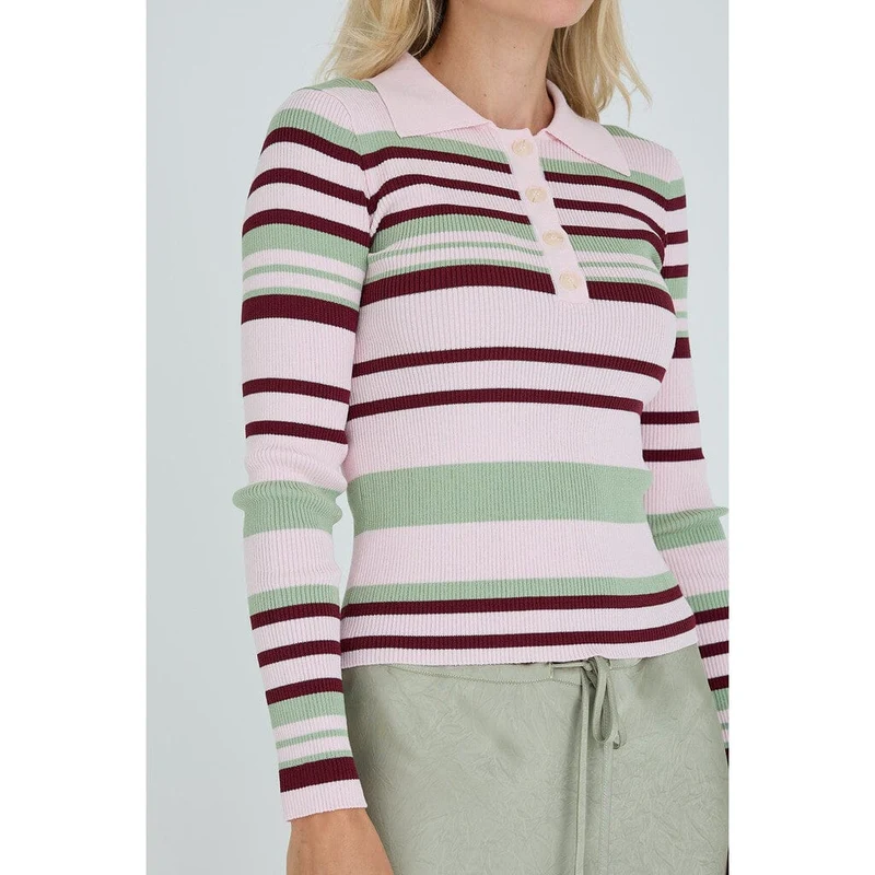 A-View - Fabi Knit Polo AV7077 - 271 - Rose/Burgundy/Green